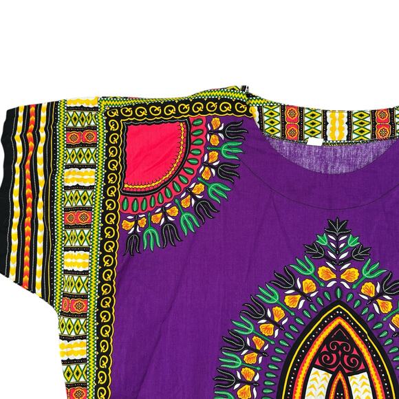 Purple Dashiki Maxi Dress Traditional African Tunic Vibrant Print Cotton NWT - Picture 5 of 8
